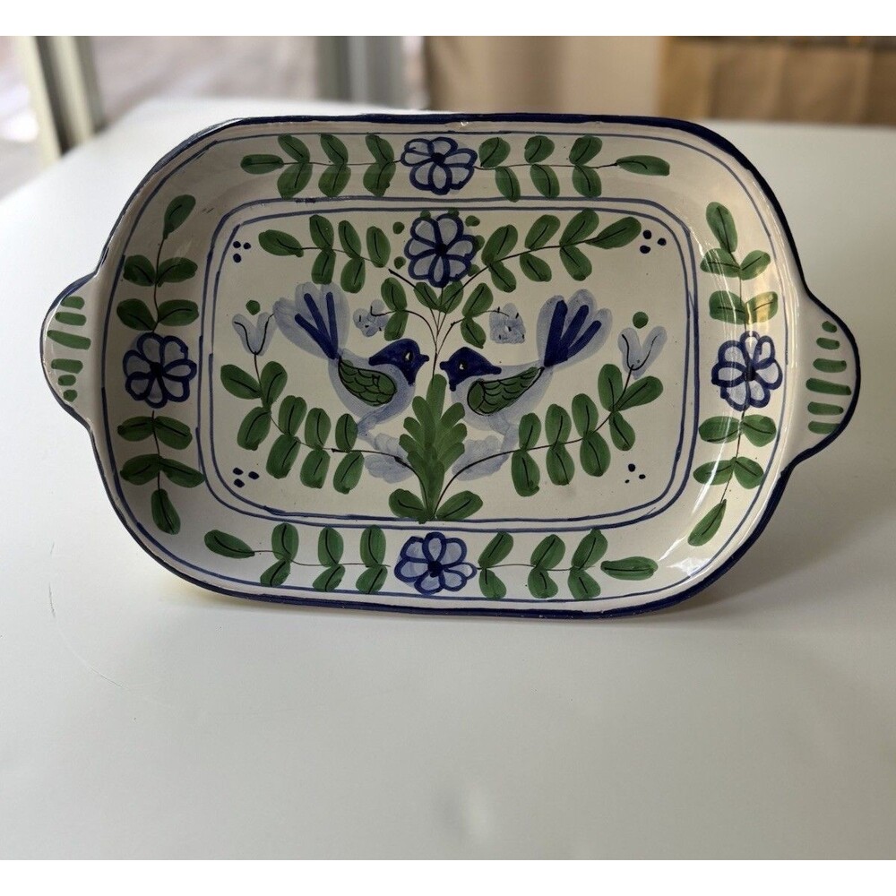 Vintage Sigma Taste Setter Blue Love Bird Tray W Handles Folk Art 13"×8" Italy
